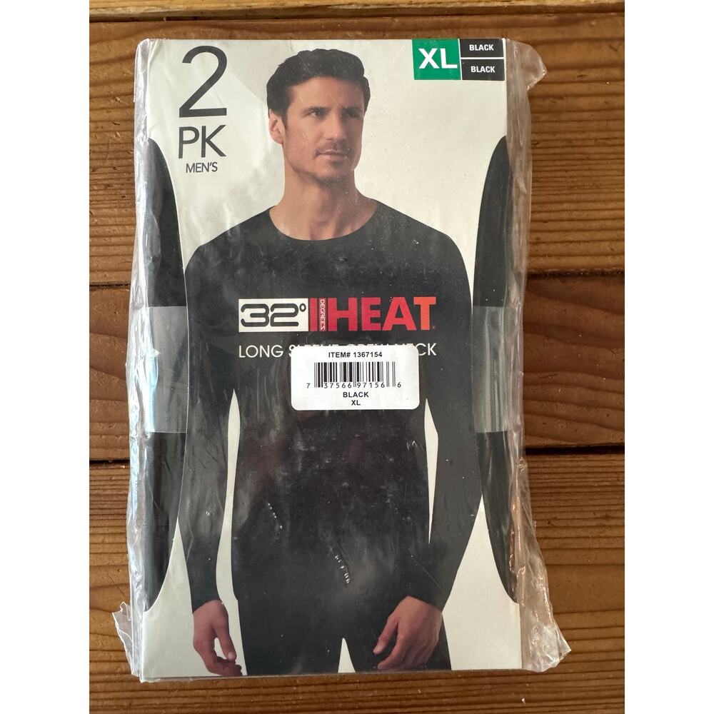 32 Degrees Heat Men’s Long Sleeve Base Layer Shirt 2 Pack Black XL New Sealed
